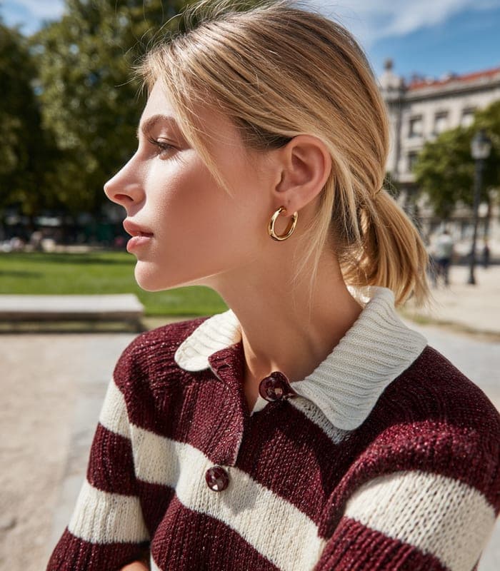 Women's Long-Sleeve Crewneck Striped Color Block Sweater — view 2