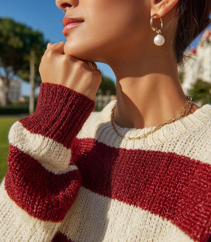 Women's Long-Sleeve Crewneck Striped Color Block Sweater — view 4