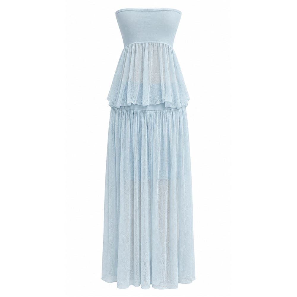 Women's Light Blue Knit Tube Top & Skirt Set — view 2