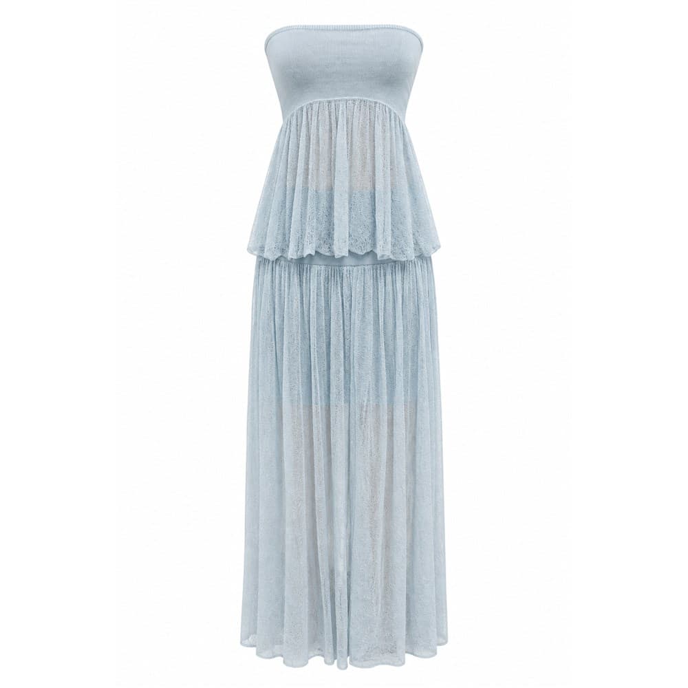 Women's Light Blue Knit Tube Top & Skirt Set — view 3