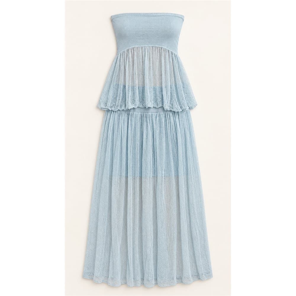 Women's Light Blue Knit Tube Top & Skirt Set — view 4