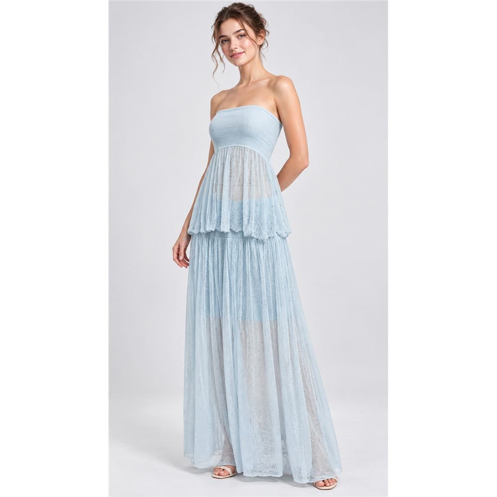 Women's Light Blue Knit Tube Top & Skirt Set — view 6