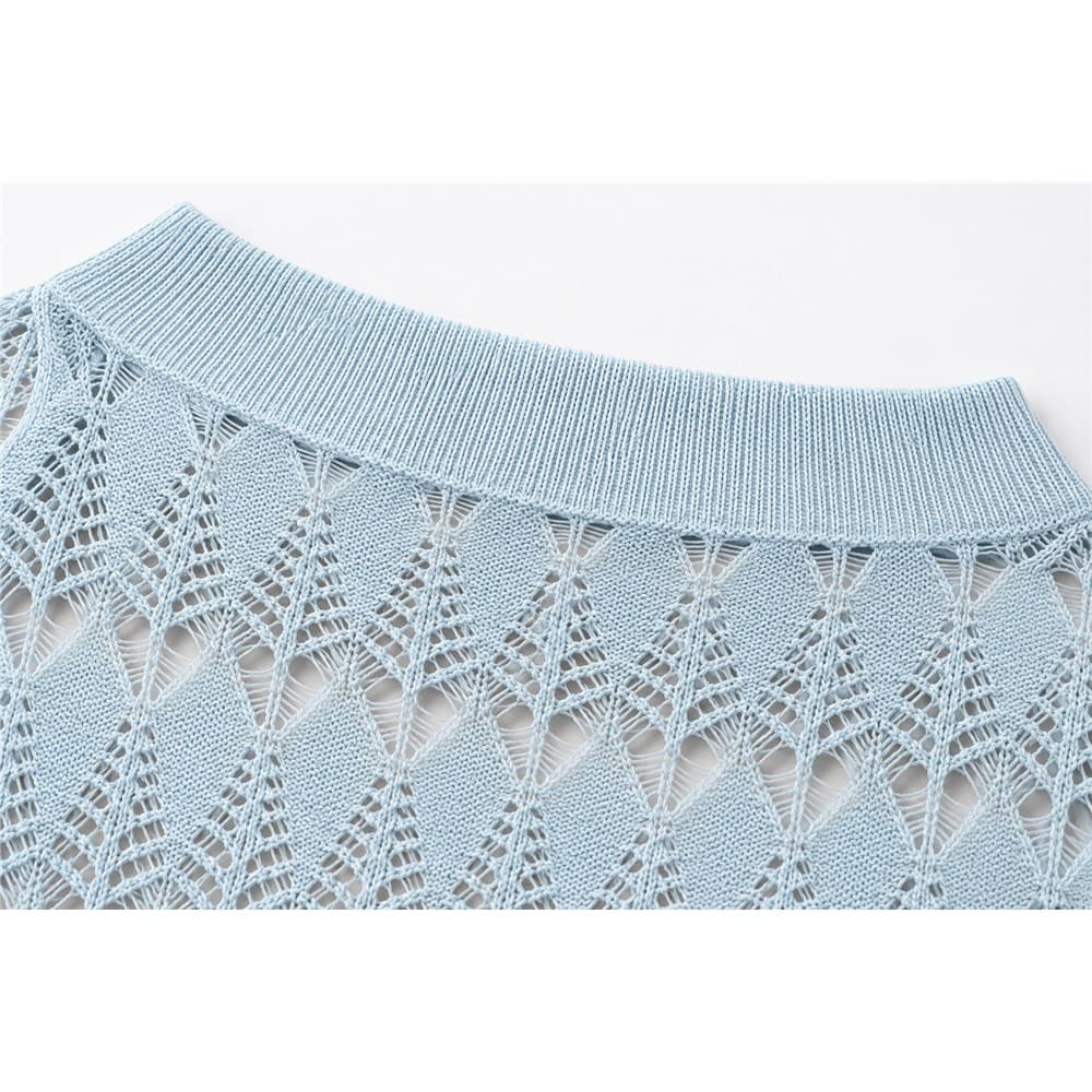 Women's Light Blue Pointelle Crew Neck Sweater — view 5