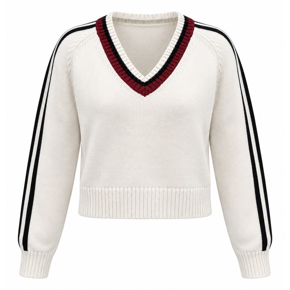 Women's Off White Red V-Neck Sweater — view 3