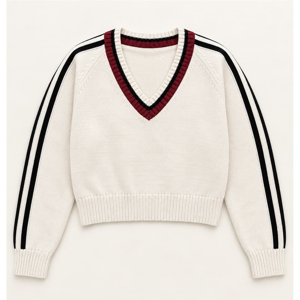 Women's Off White Red V-Neck Sweater — view 4