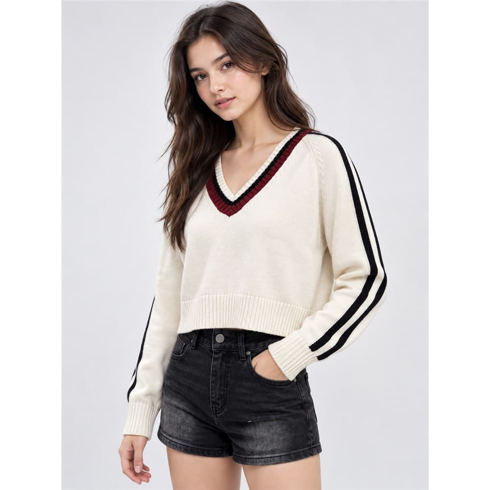 Women's Off White Red V-Neck Sweater — view 6