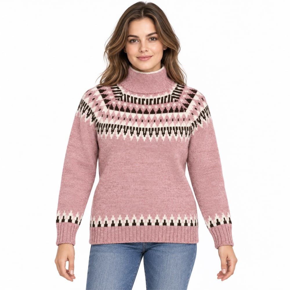 Women's Pink Jacquard Turtleneck Sweater