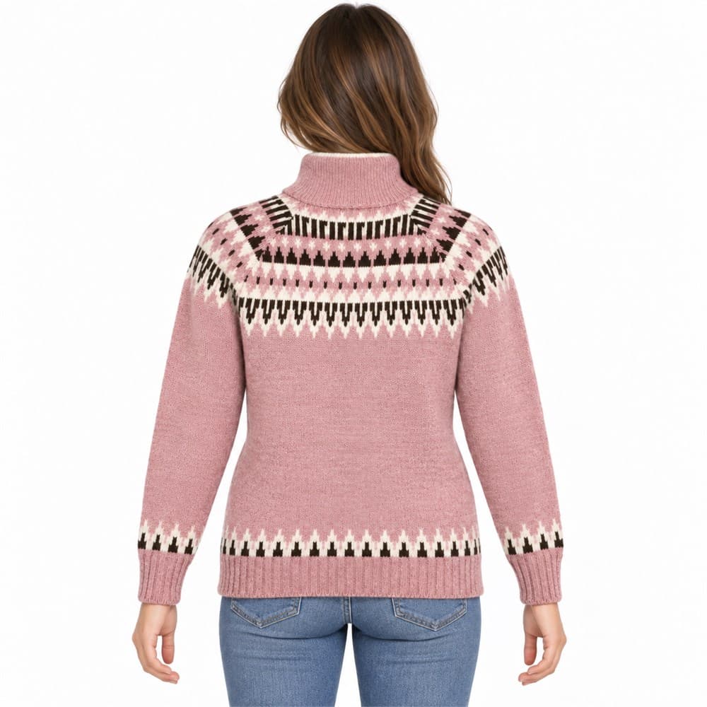 Women's Pink Jacquard Turtleneck Sweater — view 2