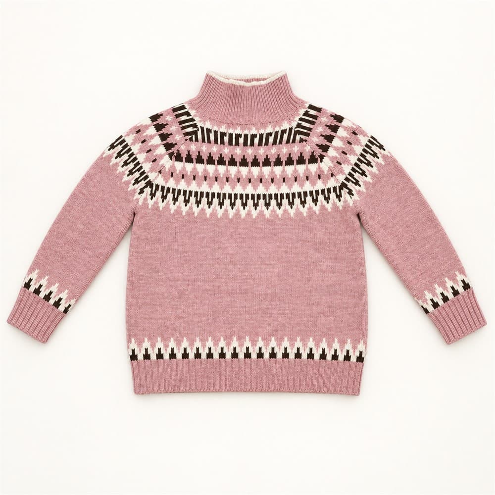 Women's Pink Jacquard Turtleneck Sweater — view 4