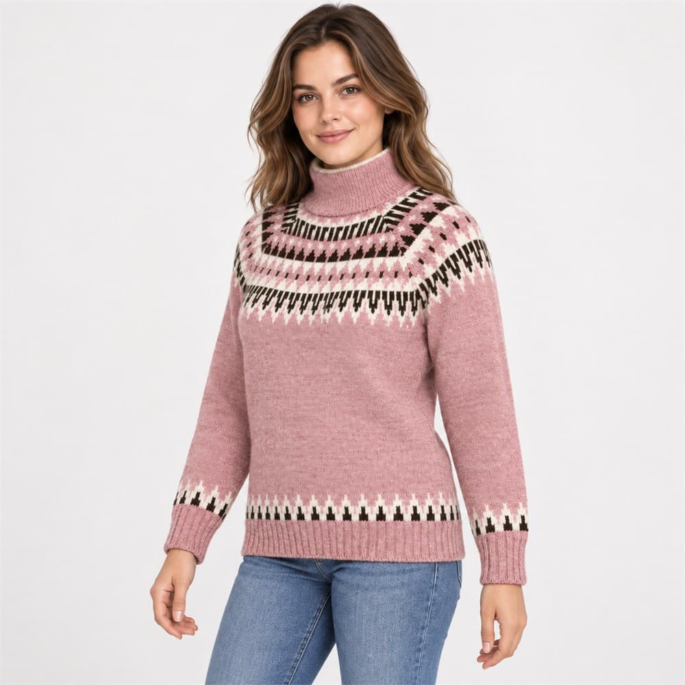 Women's Pink Jacquard Turtleneck Sweater — view 6