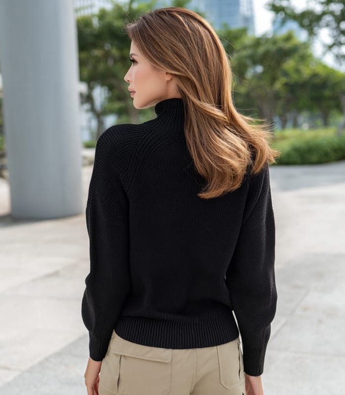 Women's High-Neck Sweater with Side Slits — view 3