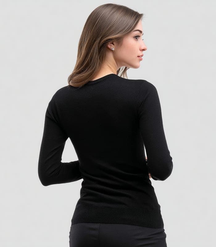 Women's Fitted V-Neck Sweater with Subtle Embellishments — view 3