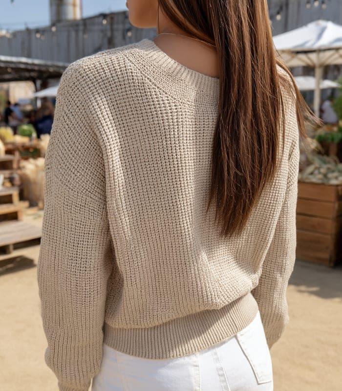 Women's Textured V-Neck Sweater with Side Slits — view 3