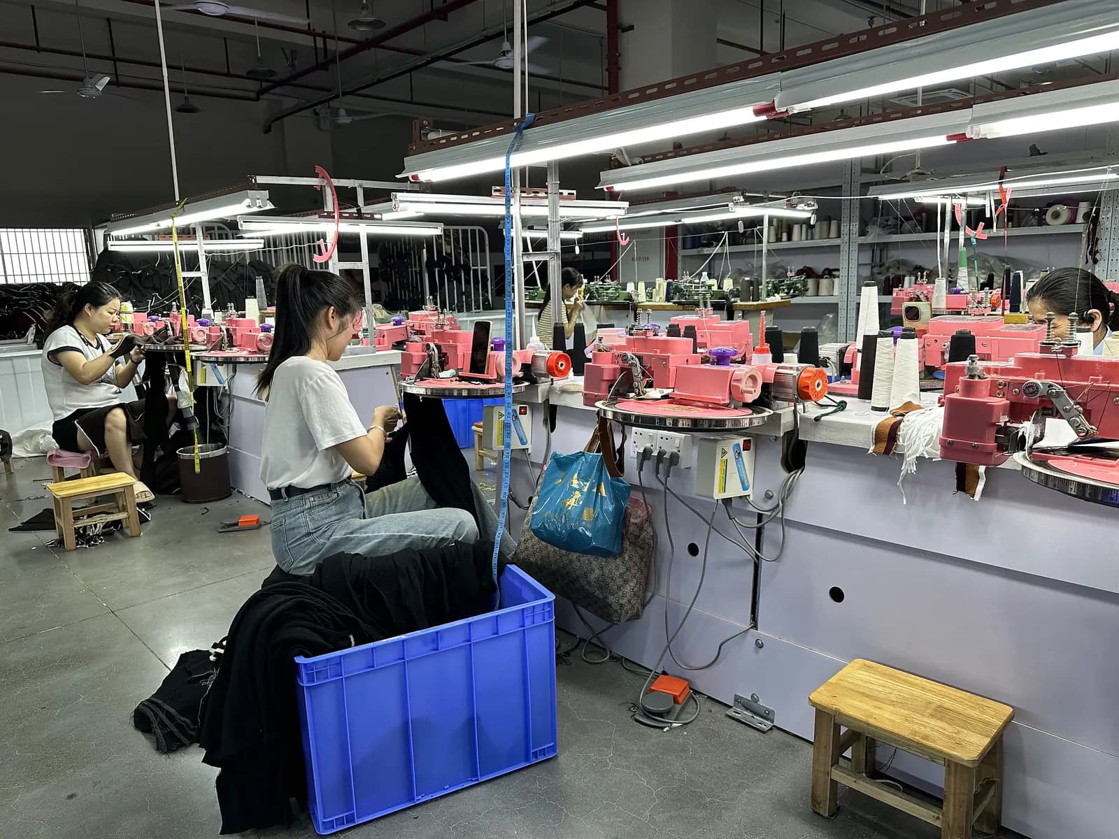 Knitwear production team at linking and sewing stations