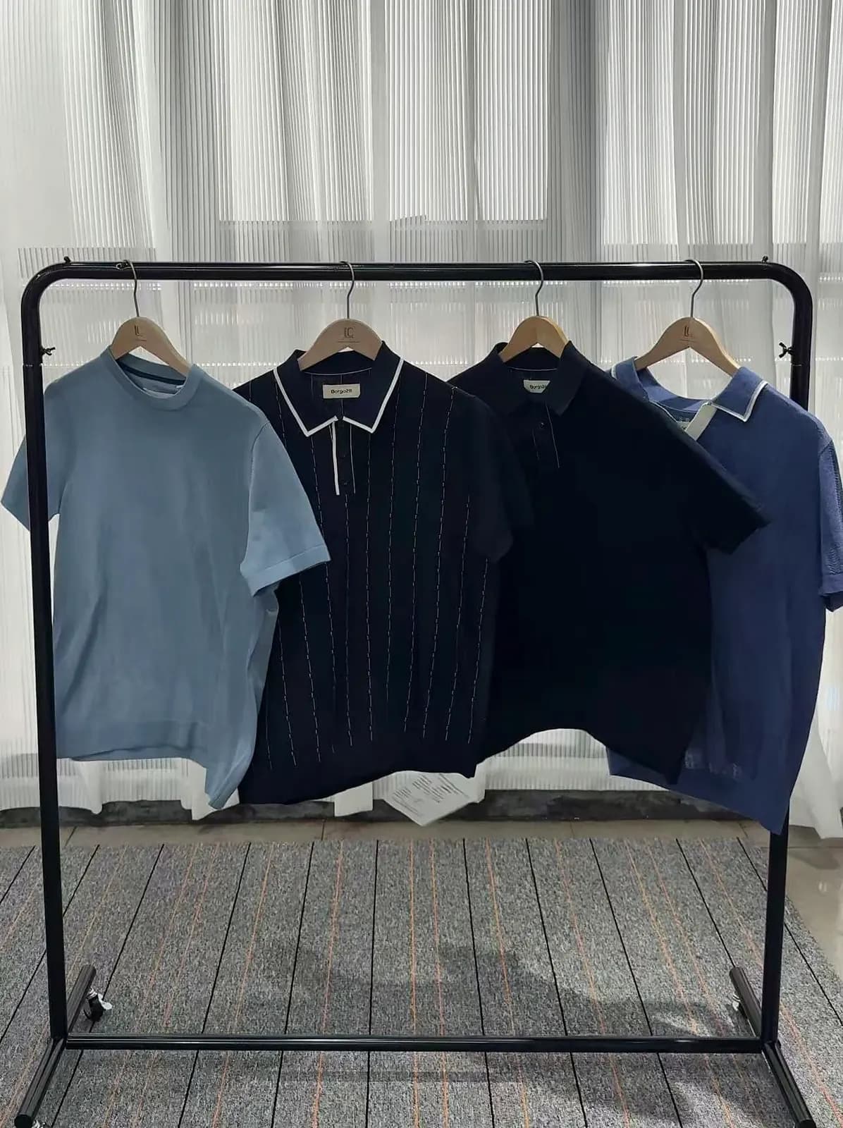 Seasonal knitwear samples grouped to show colour direction