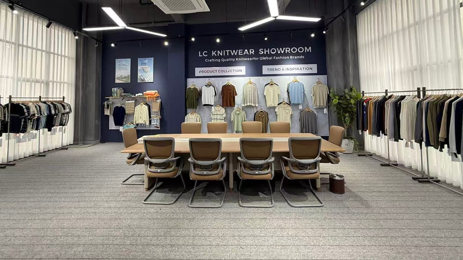 LC Knitwear showroom — buyer collection review with samples