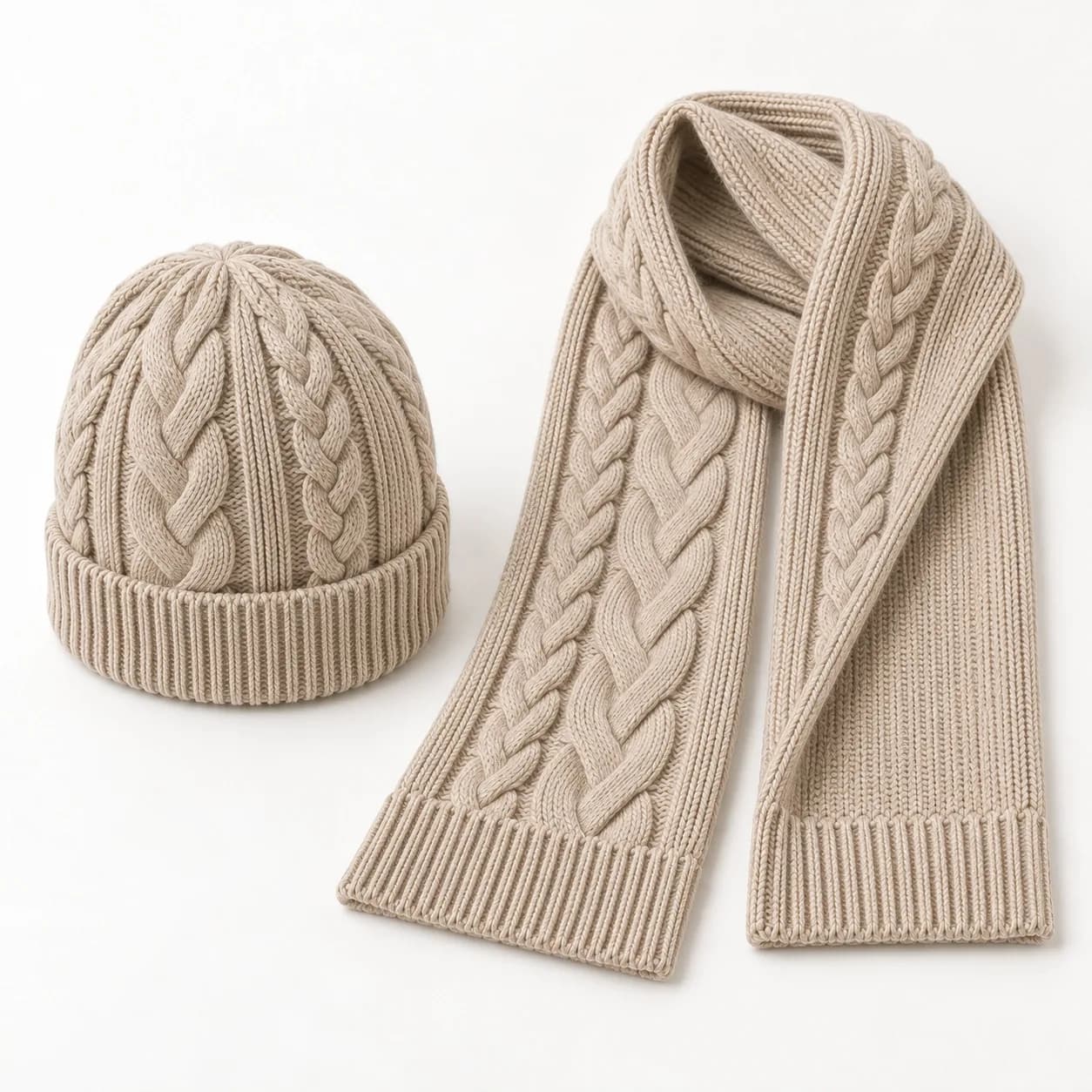 Cable-Knit Beanie and Scarf Set - back reference (AI development concept)