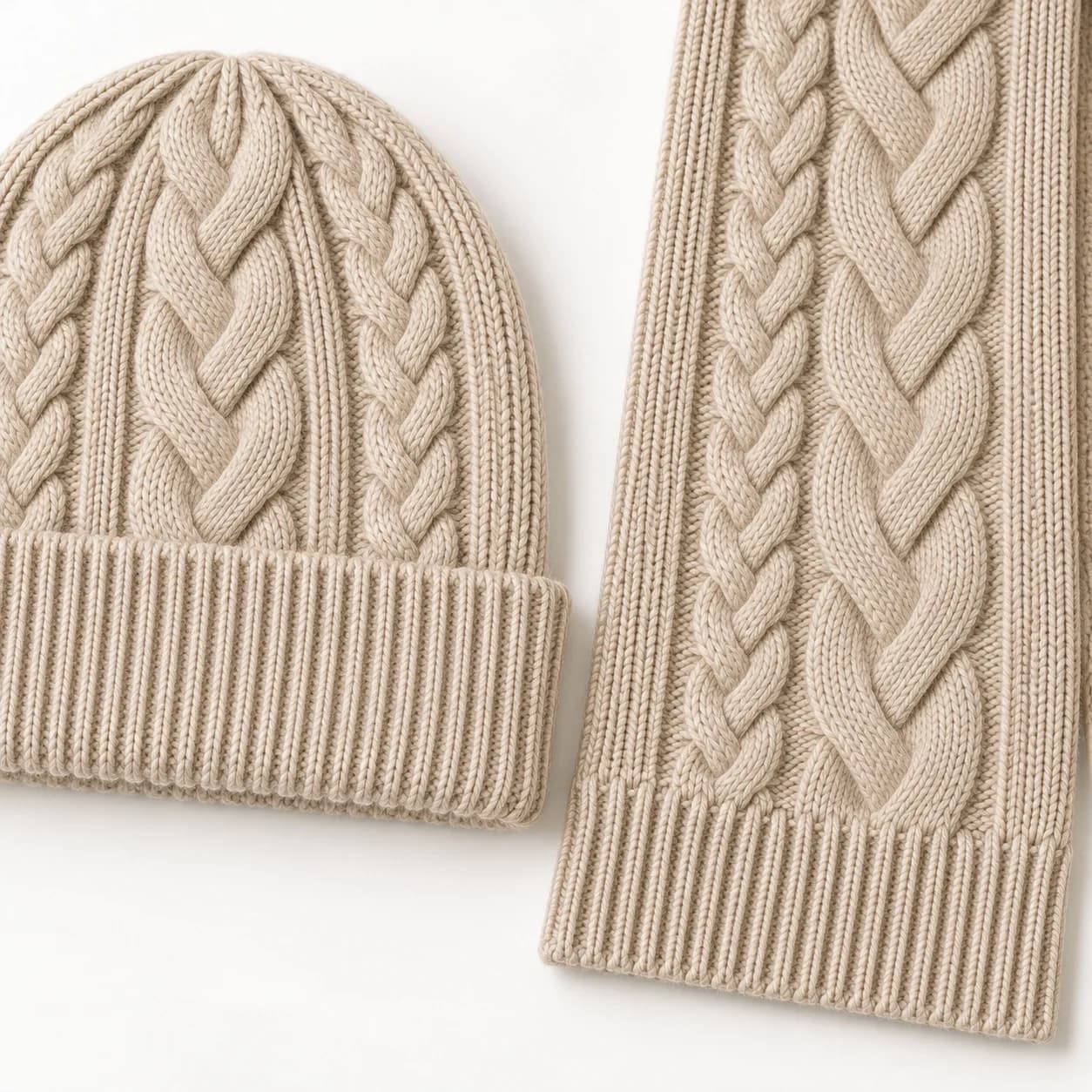 Cable-Knit Beanie and Scarf Set - trim reference (AI development concept)