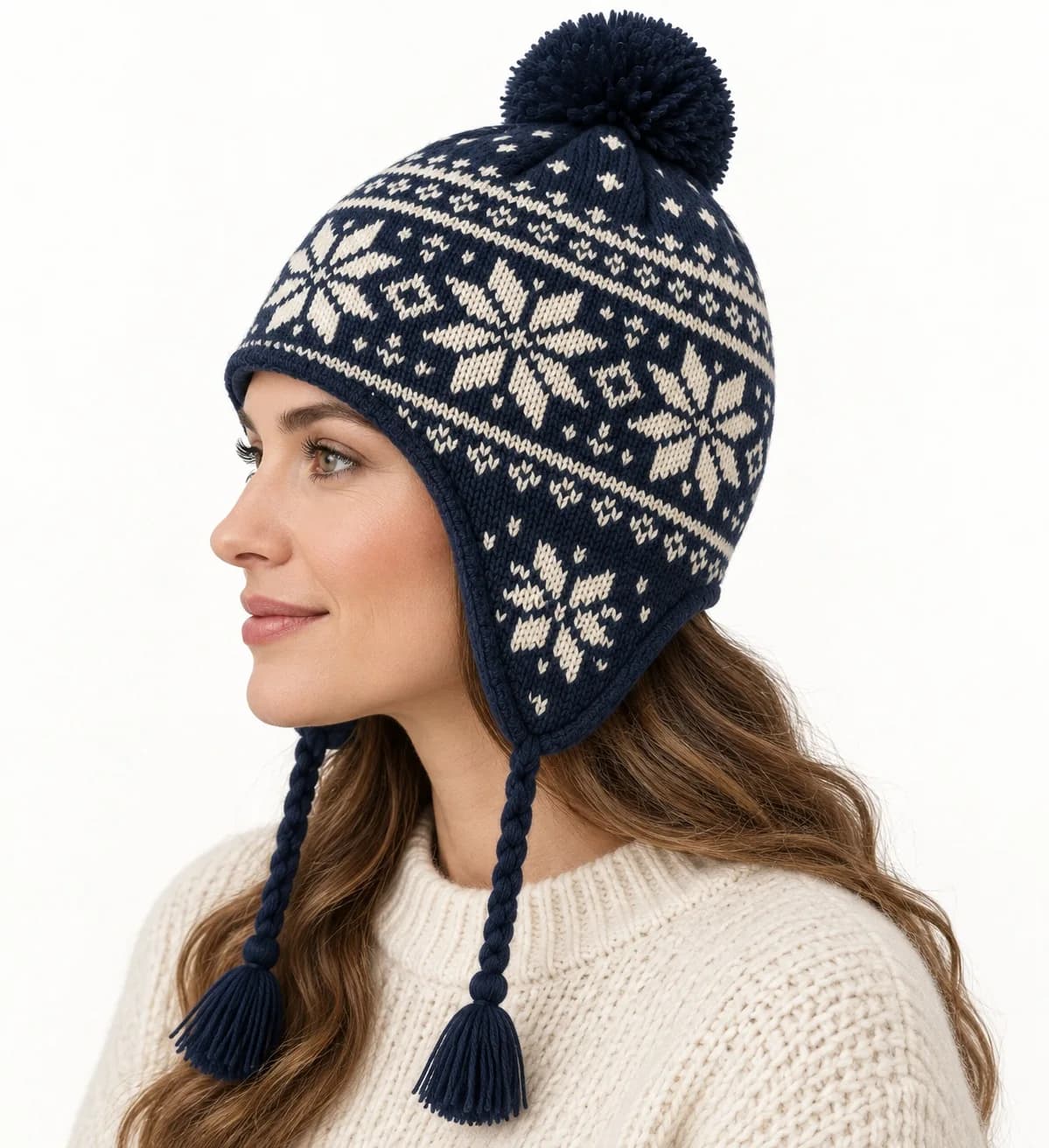 Nordic Jacquard Adult Earflap Hat - side reference (AI development concept)