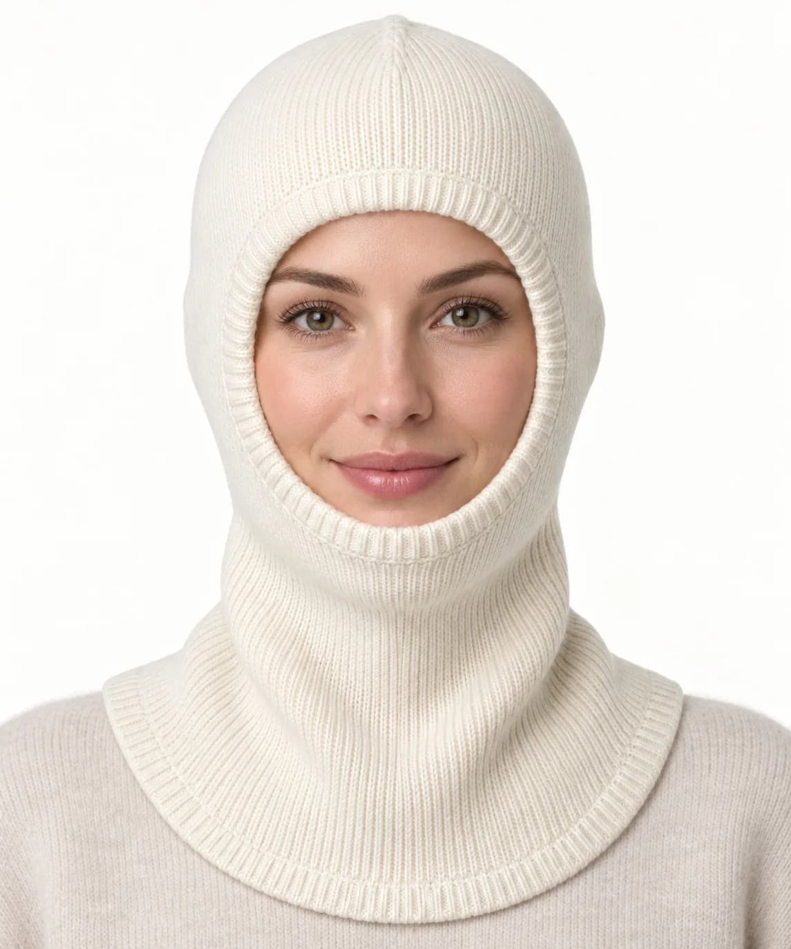 Fine-Gauge Merino Knit Balaclava - model or use reference (AI development concept)