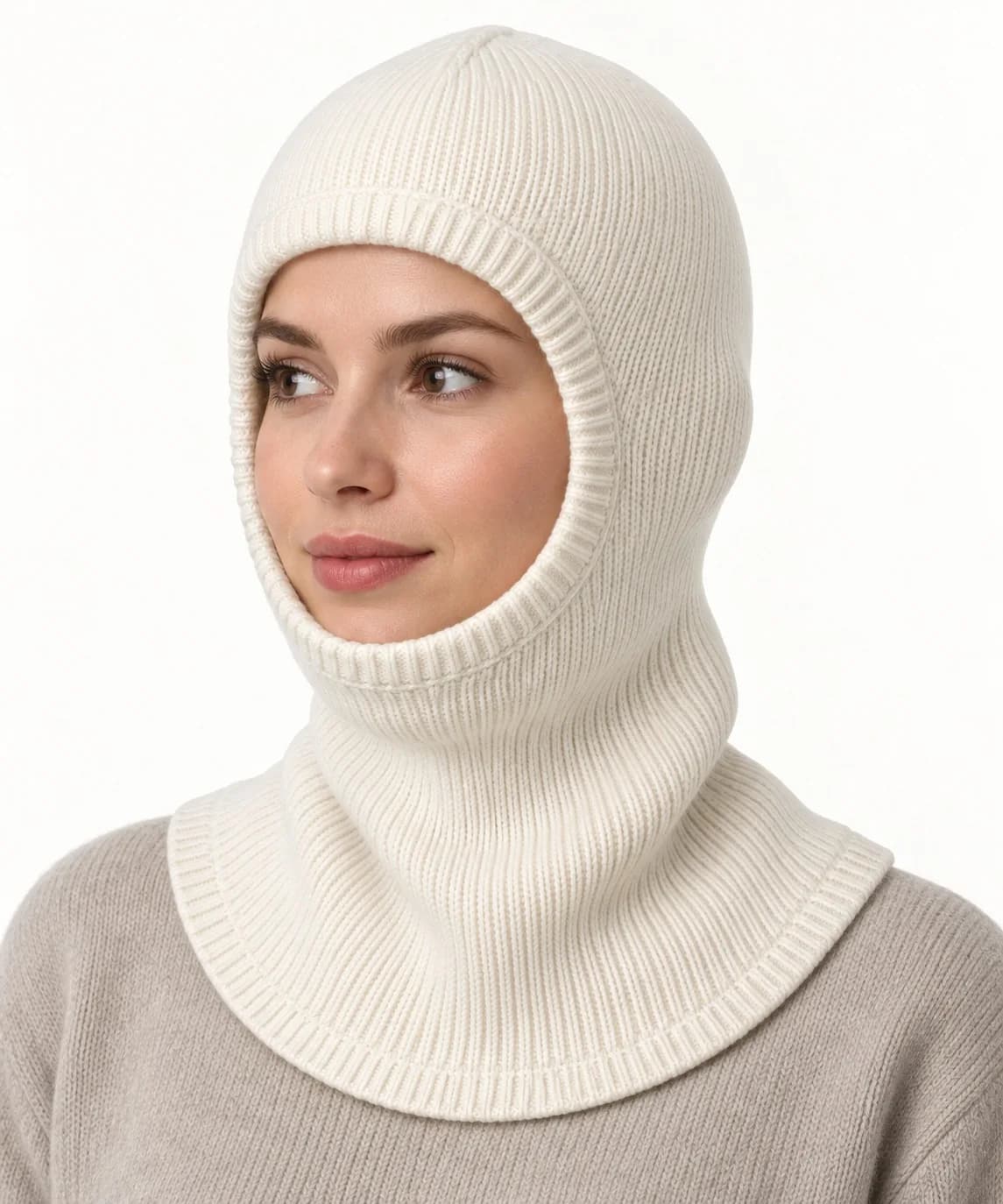Fine-Gauge Merino Knit Balaclava - side reference (AI development concept)