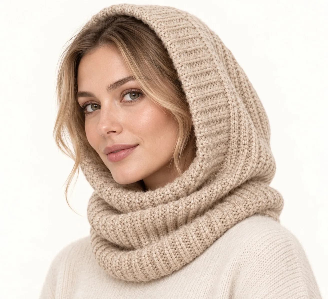 Convertible Rib-Knit Snood - side reference (AI development concept)