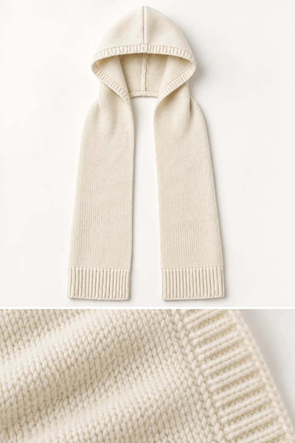 Wool-Blend Hooded Knit Scarf - texture reference (AI development concept)