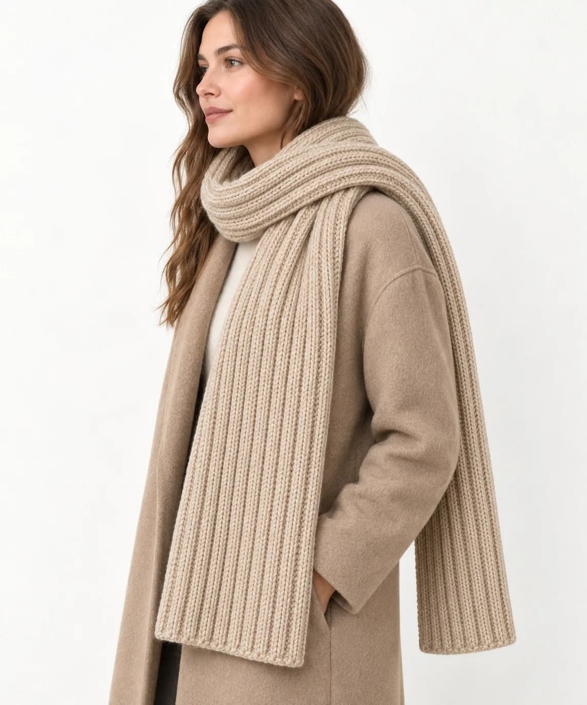 Chunky Wool-Blend Rib Scarf - side reference (AI development concept)