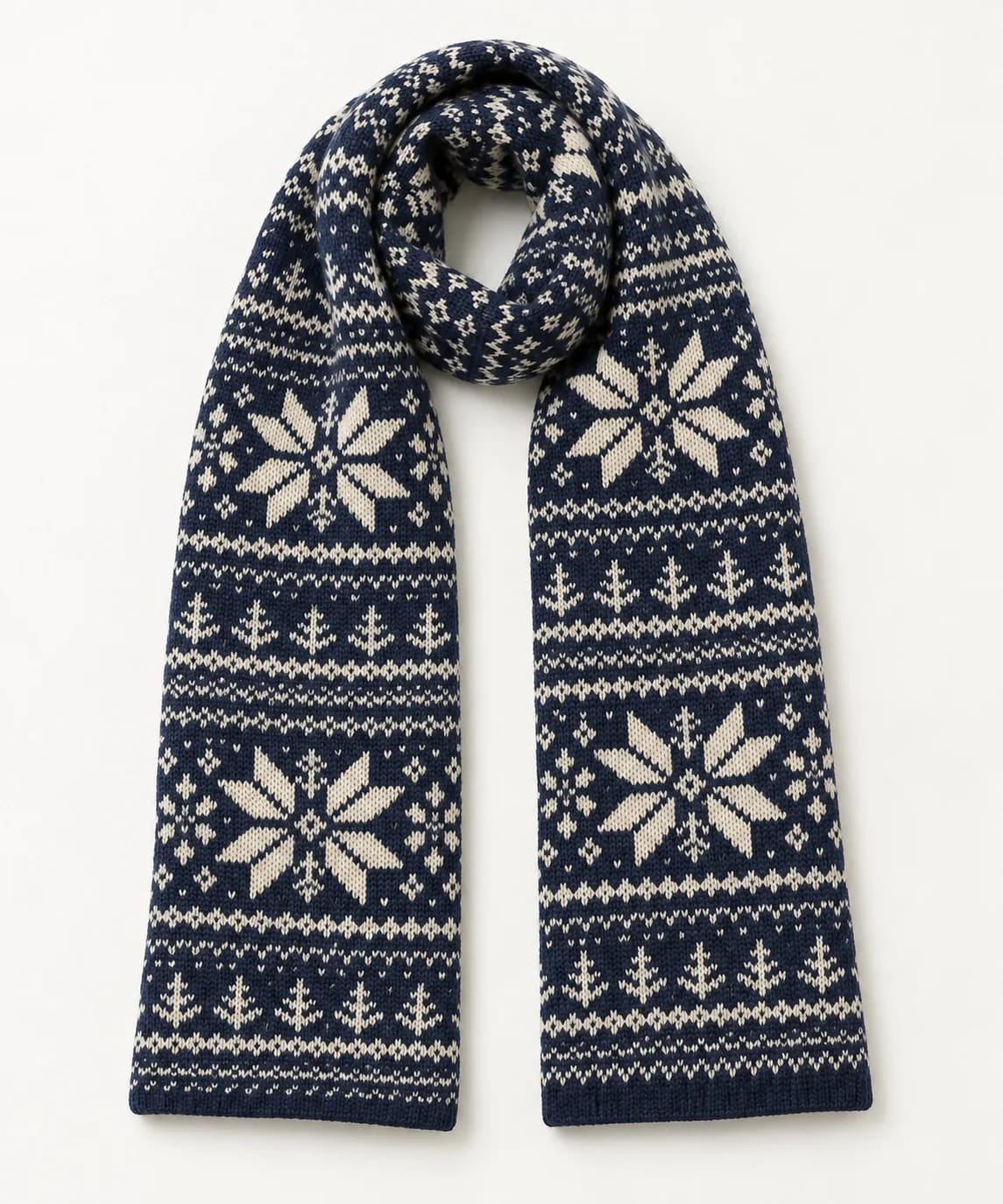 Double-Layer Fair Isle Knit Scarf - front reference (AI development concept)