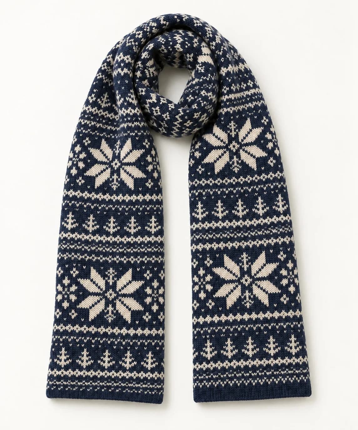 Double-Layer Fair Isle Knit Scarf - trim reference (AI development concept)