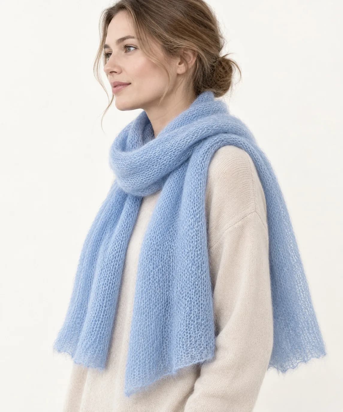 Brushed Mohair-Blend Knit Scarf - side reference (AI development concept)