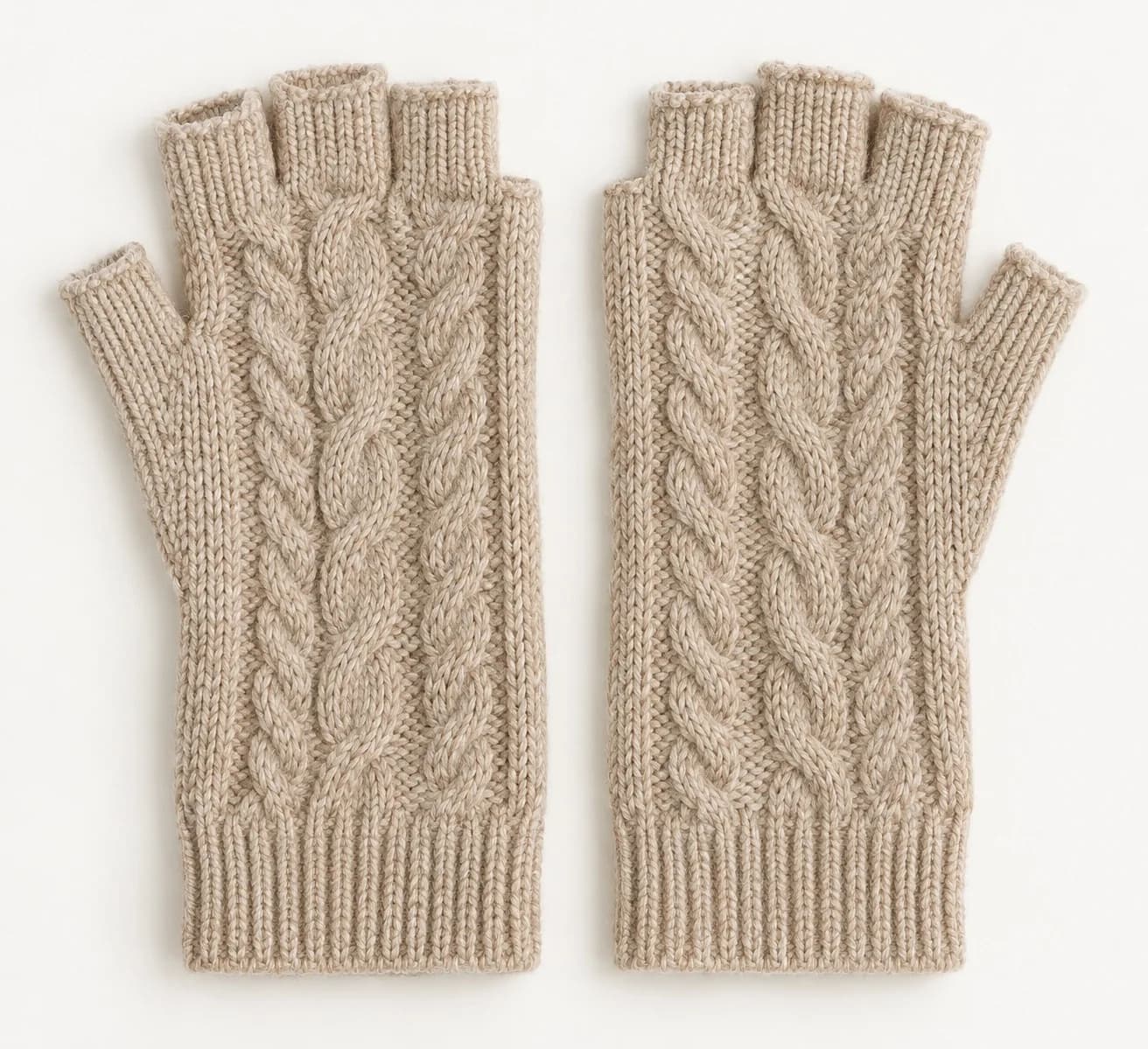 Cable-Knit Fingerless Gloves and Wrist Warmers - front reference (AI development concept)