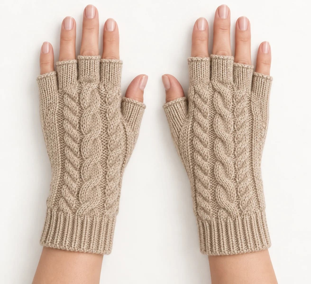 Cable-Knit Fingerless Gloves and Wrist Warmers - model or use reference (AI development concept)
