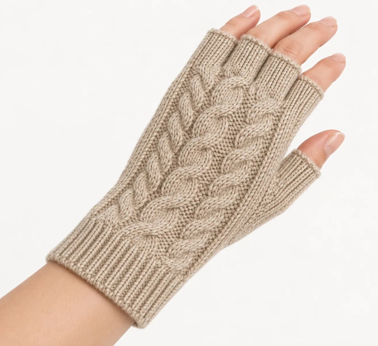 Cable-Knit Fingerless Gloves and Wrist Warmers - side reference (AI development concept)