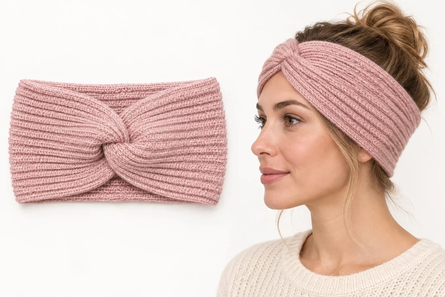 Twist-Front Knit Headband - side reference (AI development concept)