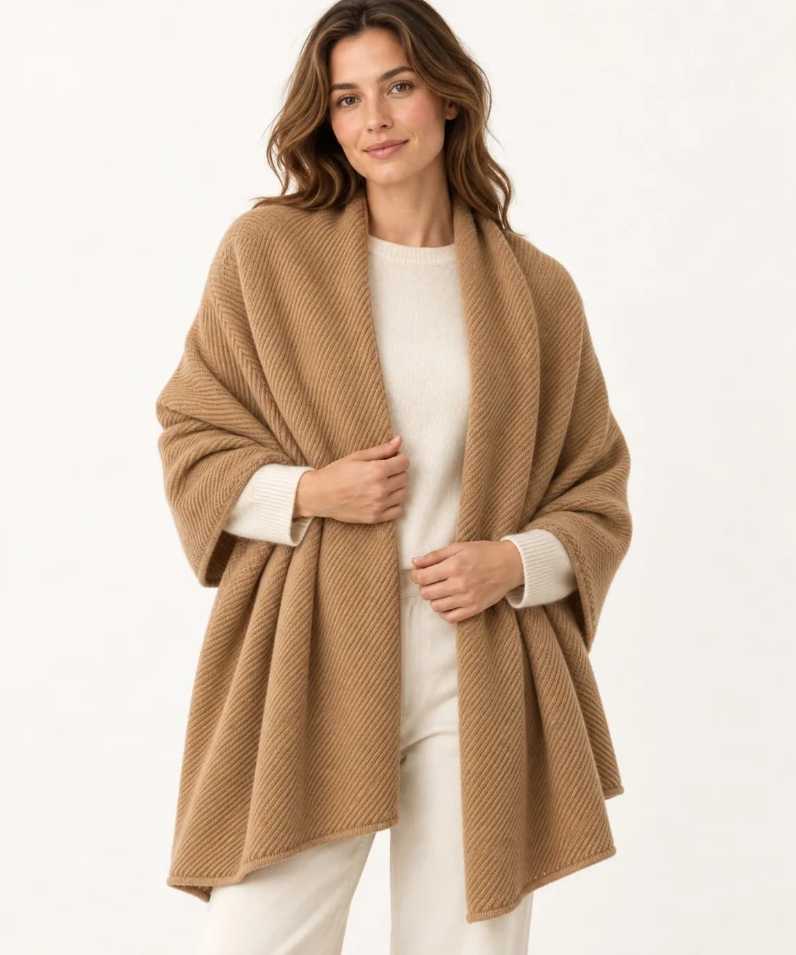 Oversized Wool-Blend Knit Wrap - model or use reference (AI development concept)