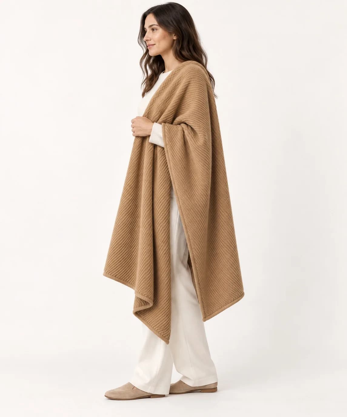 Oversized Wool-Blend Knit Wrap - side reference (AI development concept)
