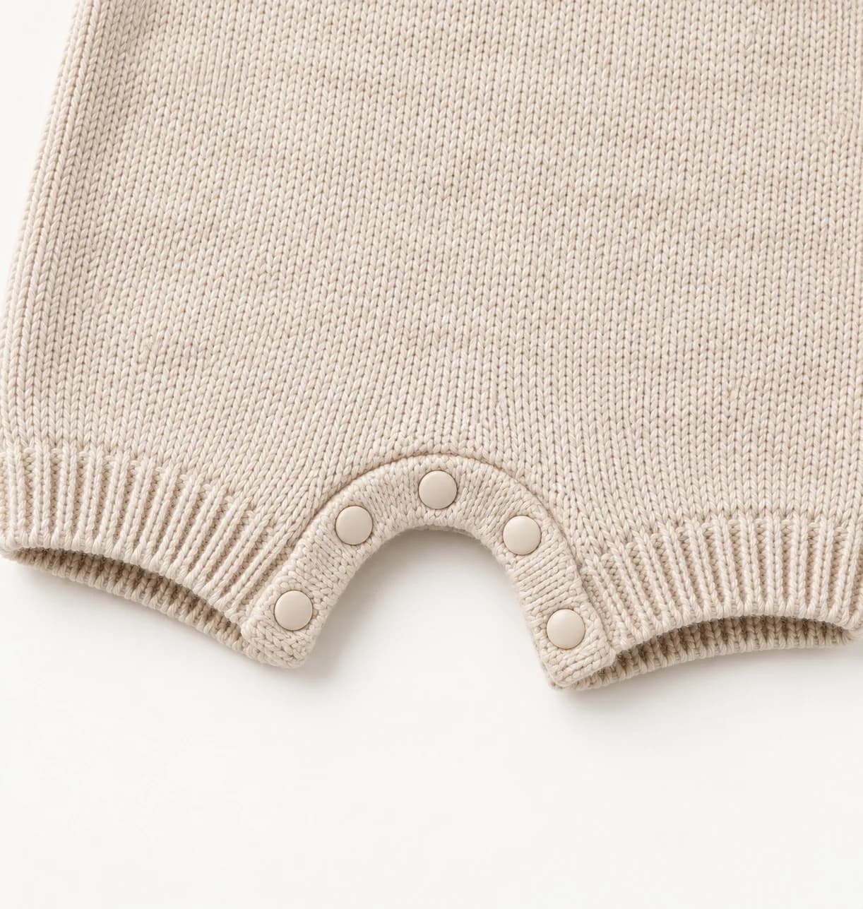 Baby Knit Romper with Crotch Fastening - trim reference (AI development concept)