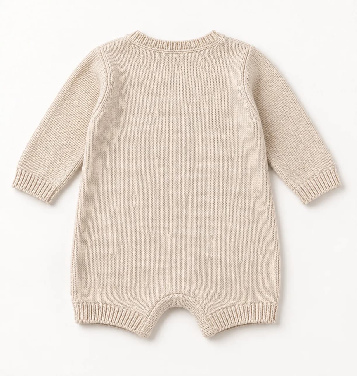 Baby Knit Romper with Crotch Fastening - back reference (AI development concept)