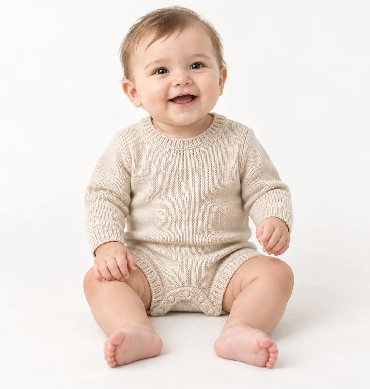Baby Knit Romper with Crotch Fastening - model or use reference (AI development concept)
