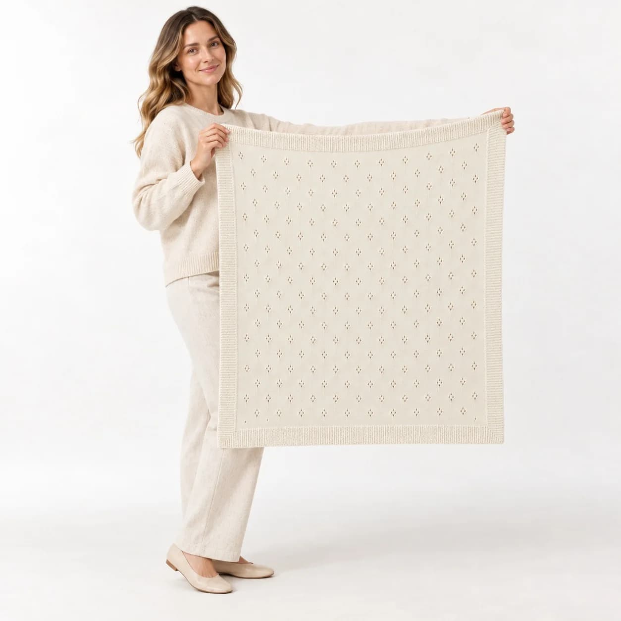 Pointelle Cotton Baby Blanket Development - side reference (AI development concept)