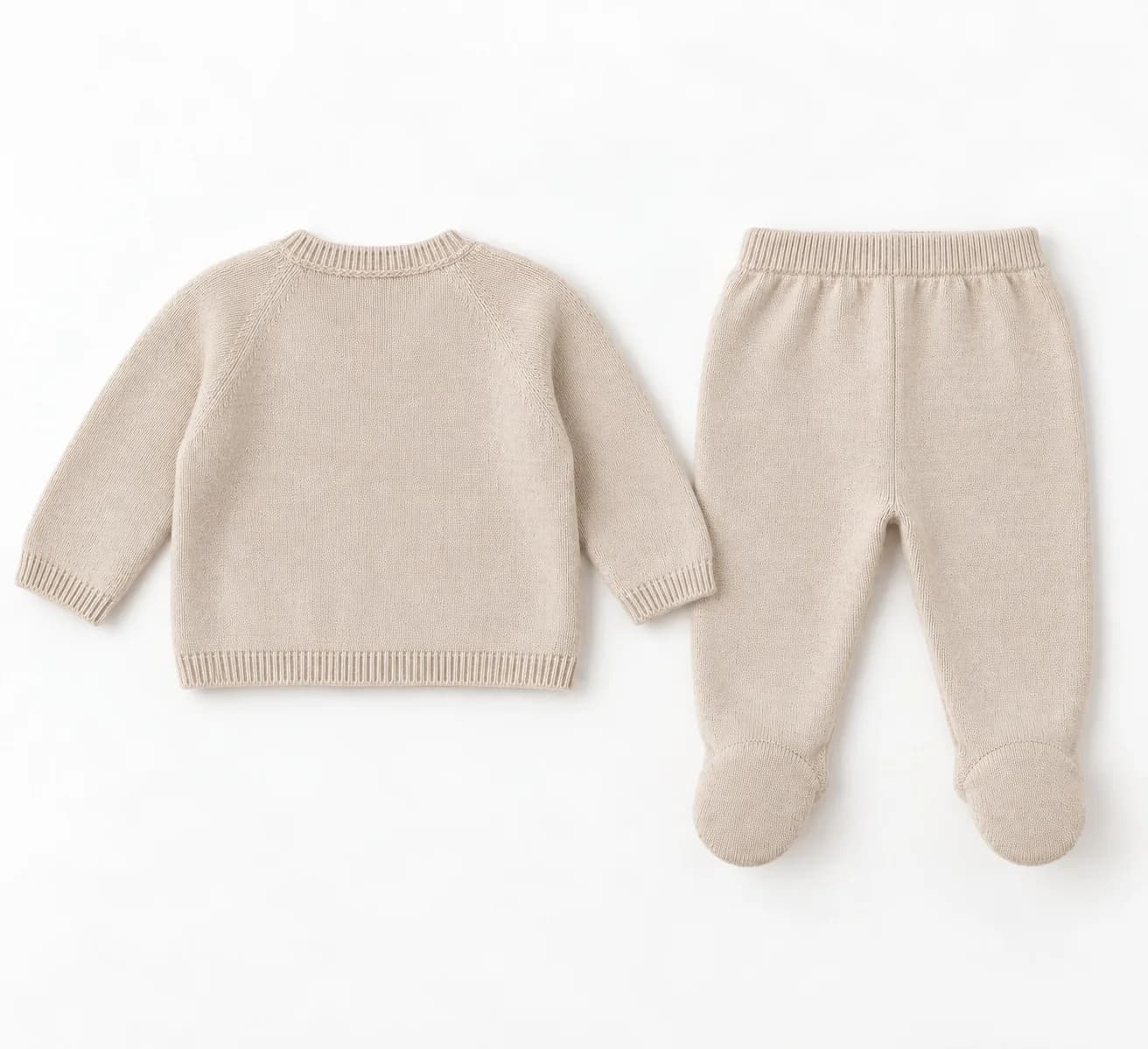 Baby Cardigan and Footed-Trouser Knit Set - back reference (AI development concept)