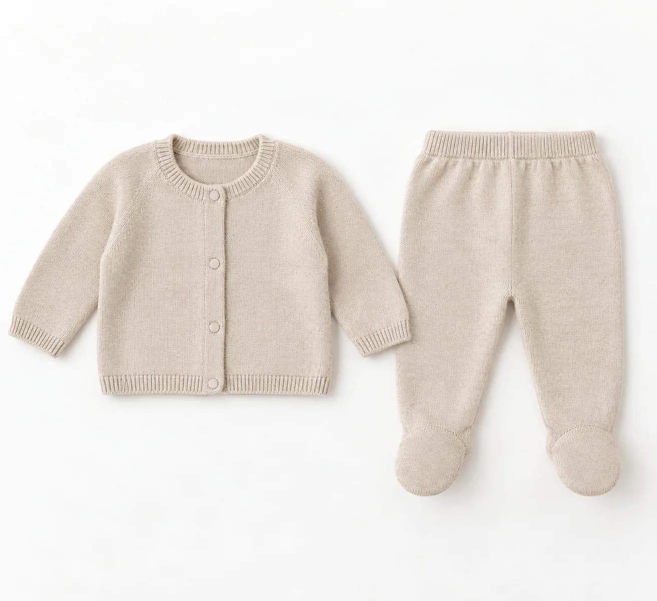 Baby Cardigan and Footed-Trouser Knit Set - front reference (AI development concept)