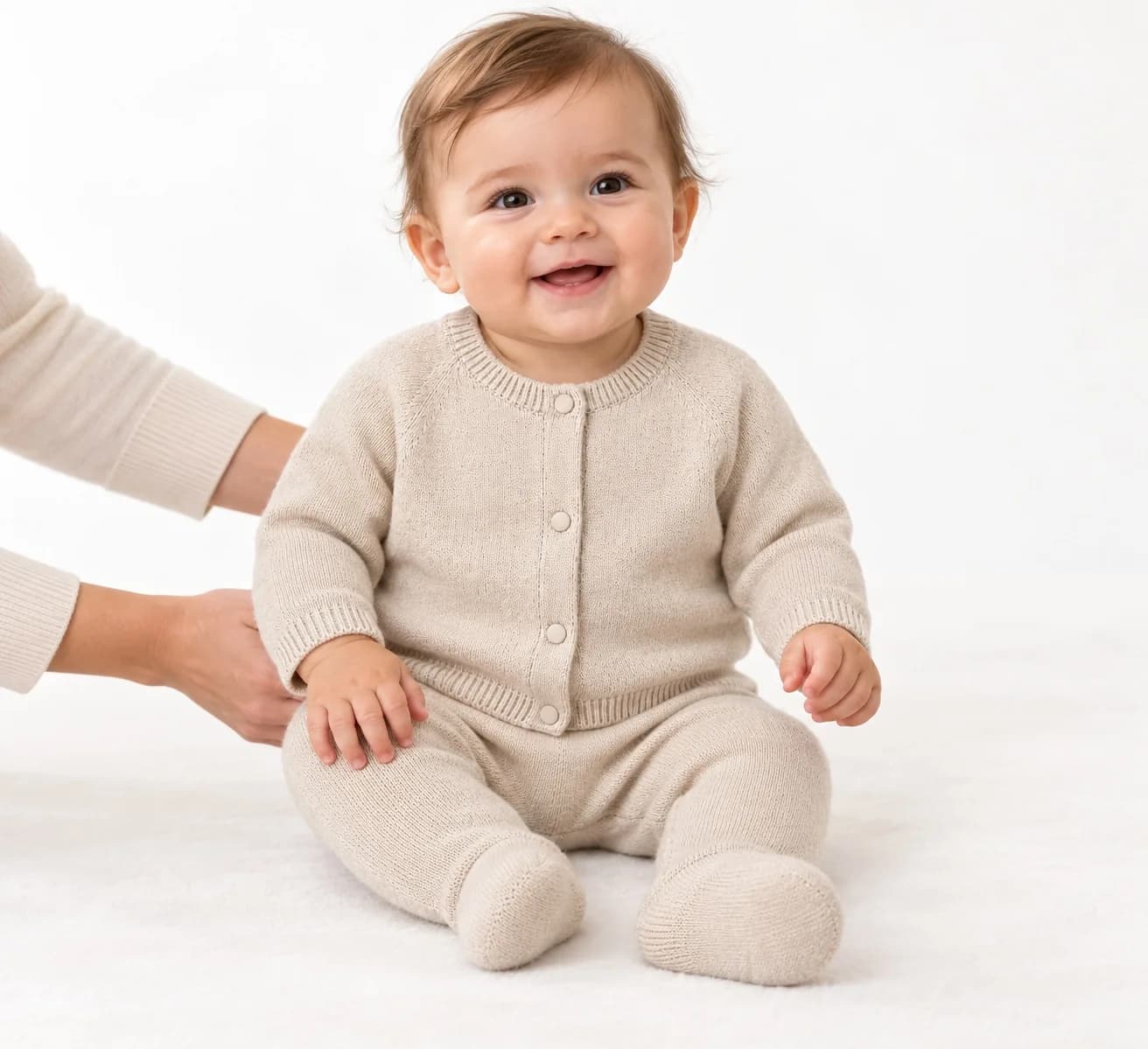 Baby Cardigan and Footed-Trouser Knit Set - model or use reference (AI development concept)