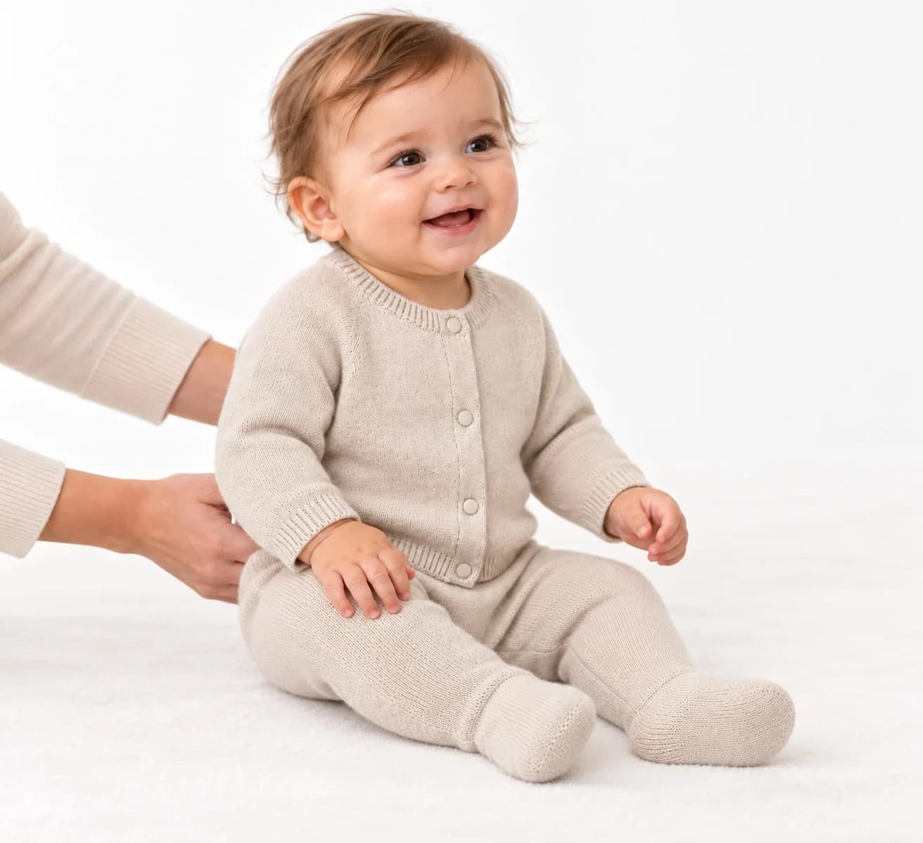 Baby Cardigan and Footed-Trouser Knit Set - side reference (AI development concept)