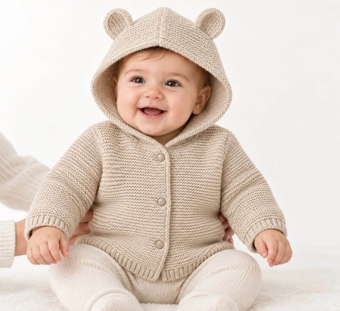 Baby Ear-Hood Knit Jacket - model or use reference (AI development concept)