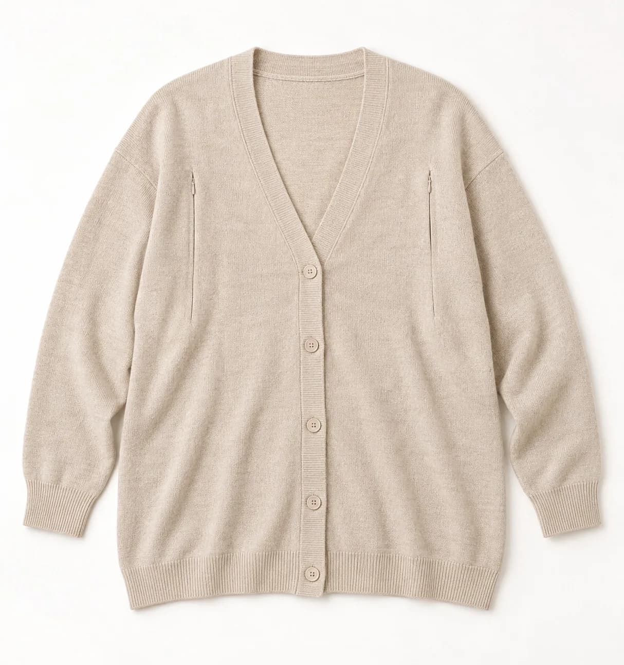 Hidden-Zip Nursing Knit Cardigan - front reference (AI development concept)