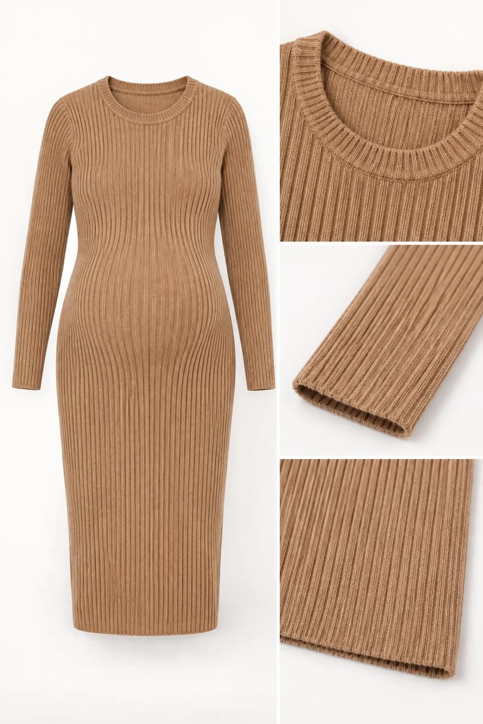 Maternity Rib-Stretch Knit Dress - trim reference (AI development concept)