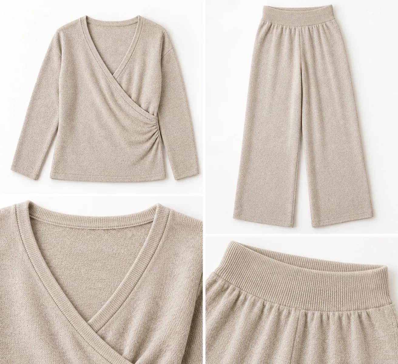 Nursing Wrap-Top and Wide-Leg Knit Set - trim reference (AI development concept)