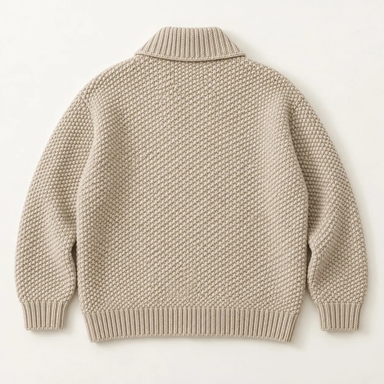 Men's Chunky Pearl-Stitch Shawl Cardigan - back reference (AI development concept)